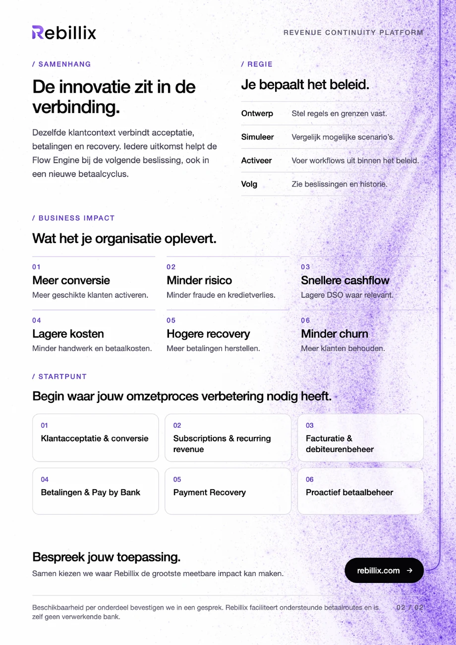 Pagina 2: samenhang, regie, waarde per beslisser en de zes oplossingen