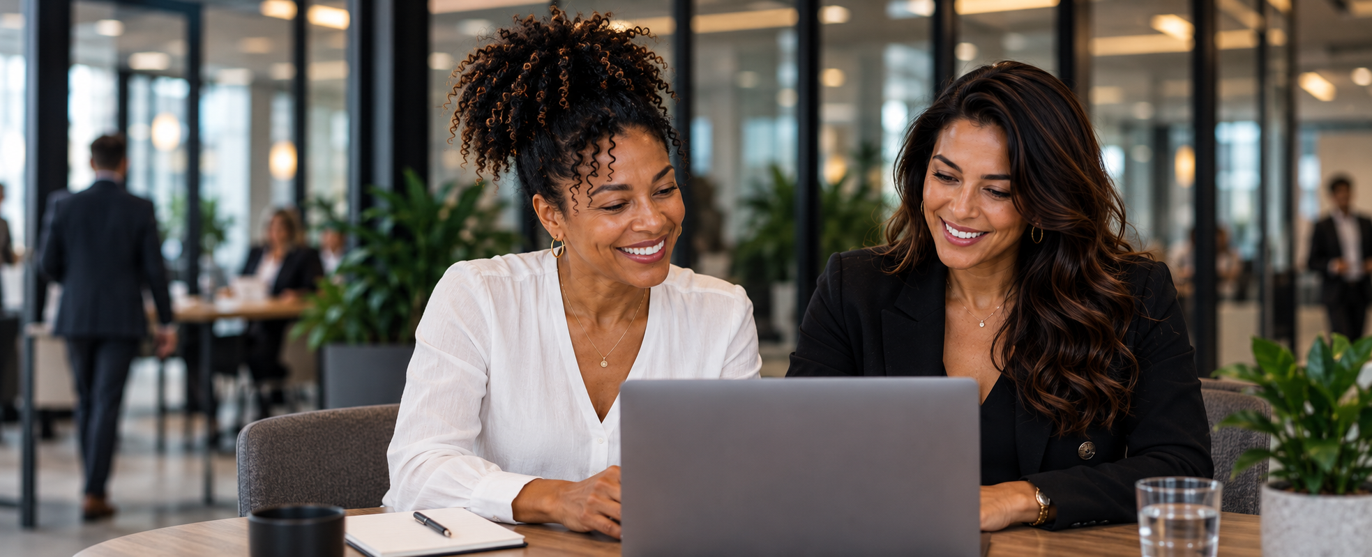 Maya en Zara werken samen aan een laptop